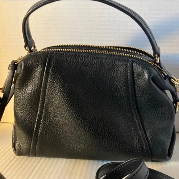 Michael Kors Sia Small Double Zip Crossbody Black Leather Handbag - Picture 6 of 11